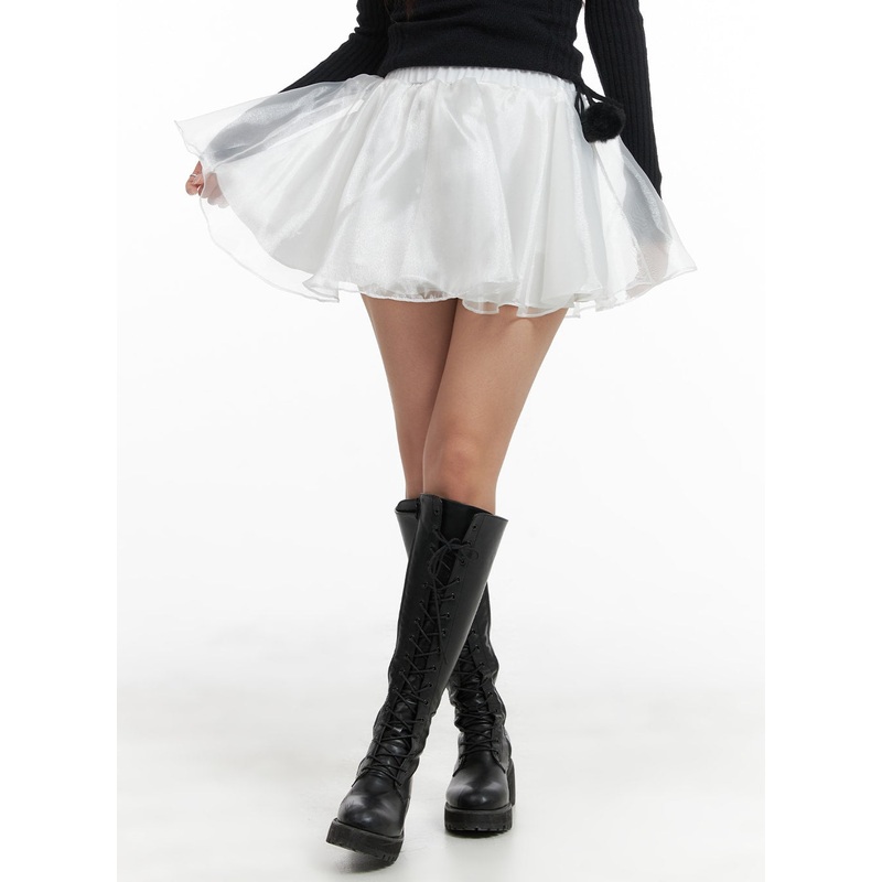 Mesh Layered Flare Banded Mini Skirt CM425