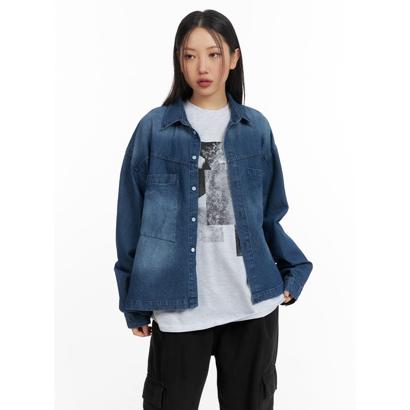 Oversized Denim Pocket Blouse CM419