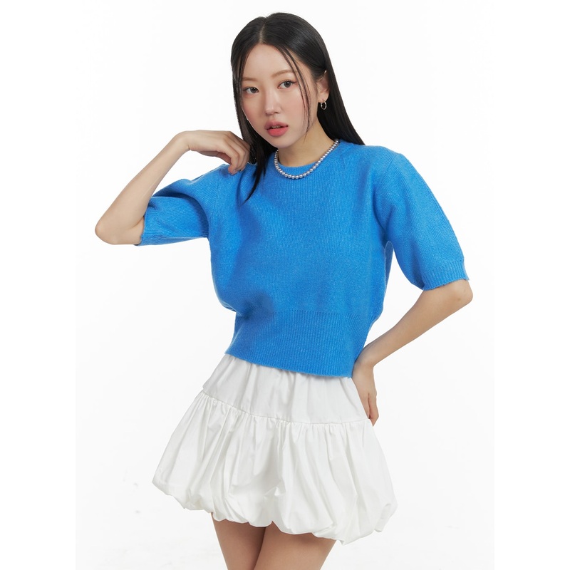 Puff Sleeve Crop Sweater OM428