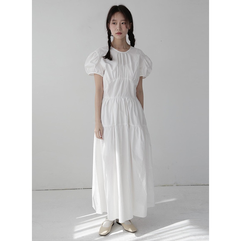 Puff Sleeve Dress with Ribbon Back