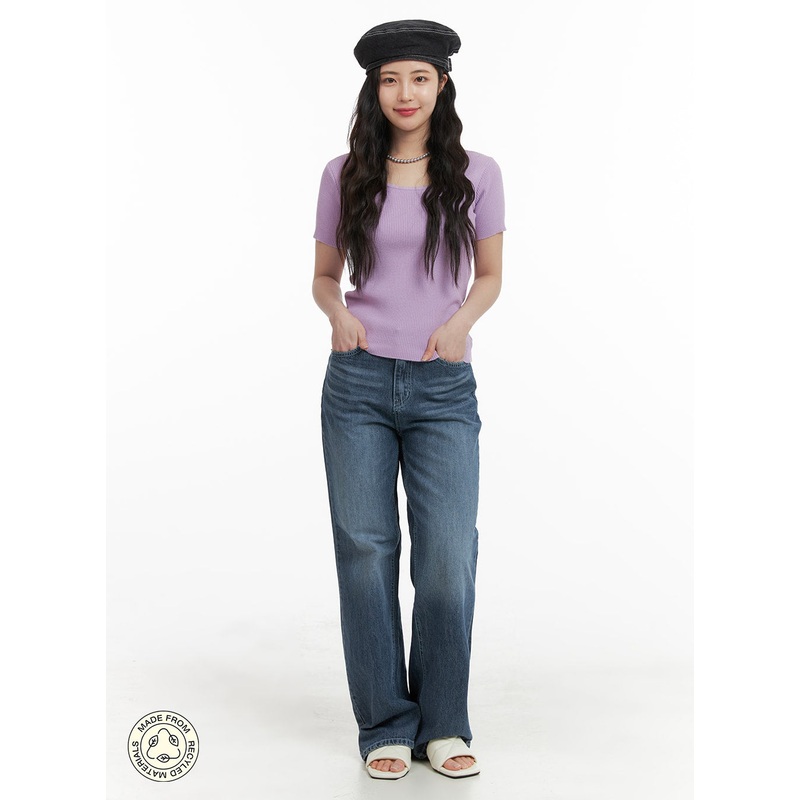 Recycled Light Washed Straight Jeans OM425