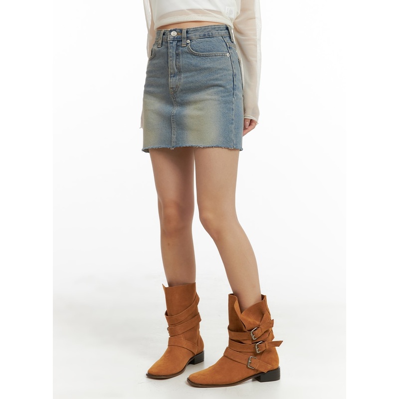 Ripped Hem Denim Mini Skirt CM421