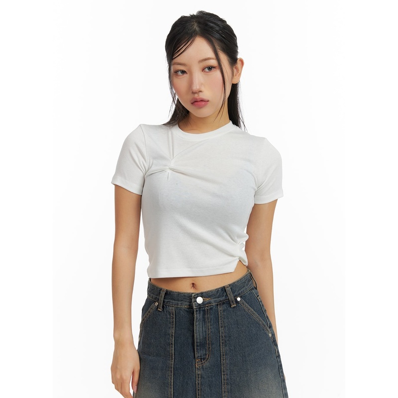 Round Neck Asymmetrical Hem Short Sleeve Tee CM408