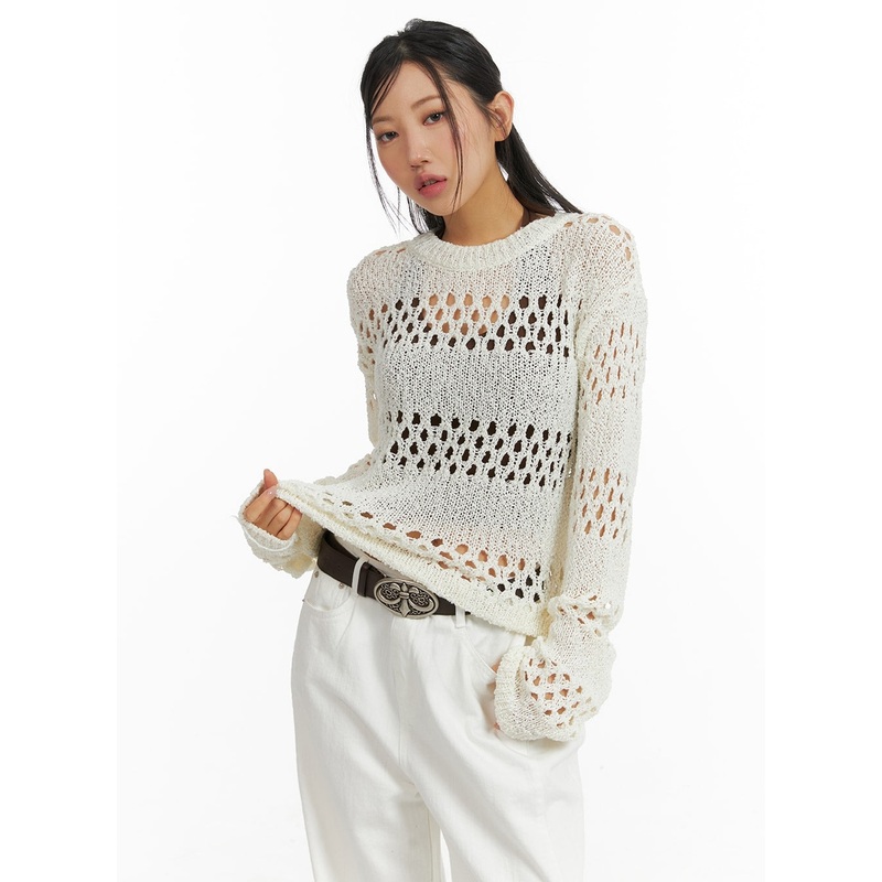 Round Neck Hollow Out Knit Sweater CM408