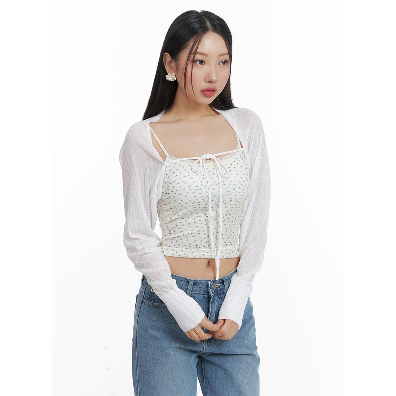 Sheer Tie Bolero OM428|White|Pink|Dark blue|S/M