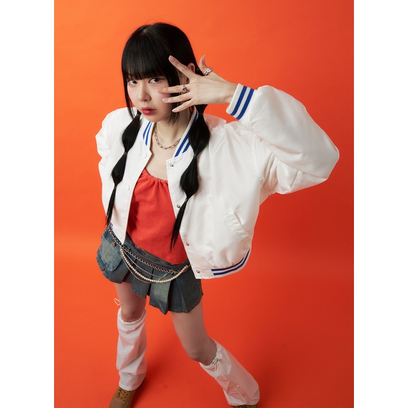 Solid Button Bomber Jacket OM426