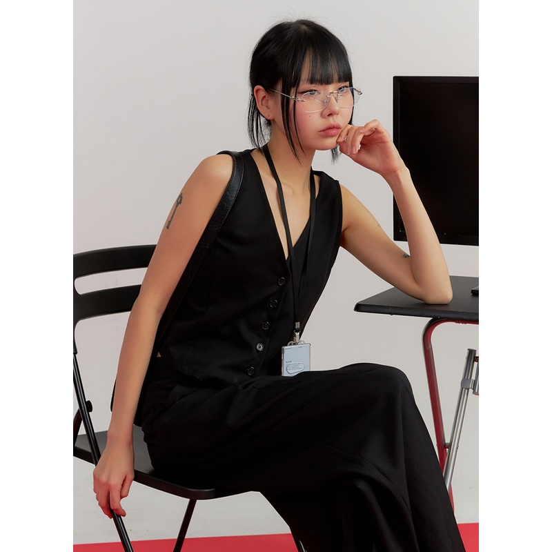 Solid Buttoned Vest IM414|Black|Dark gray|S/M