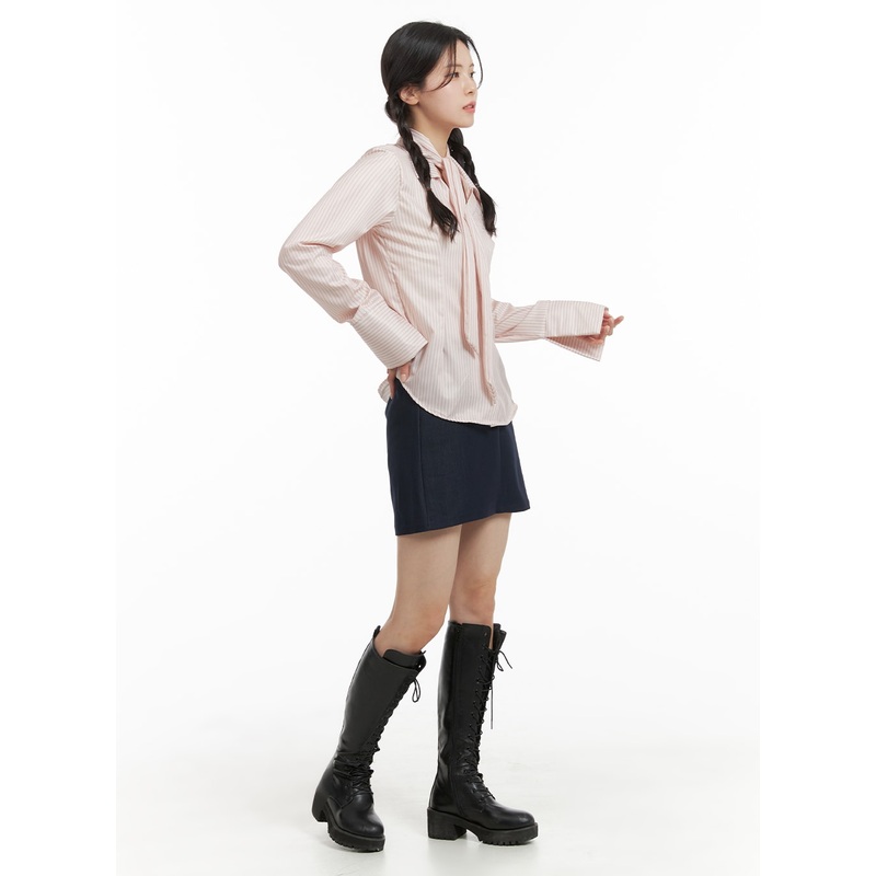 Solid Chic Mini Skirt OM421|Dark blue|Blue|Beige|S/M