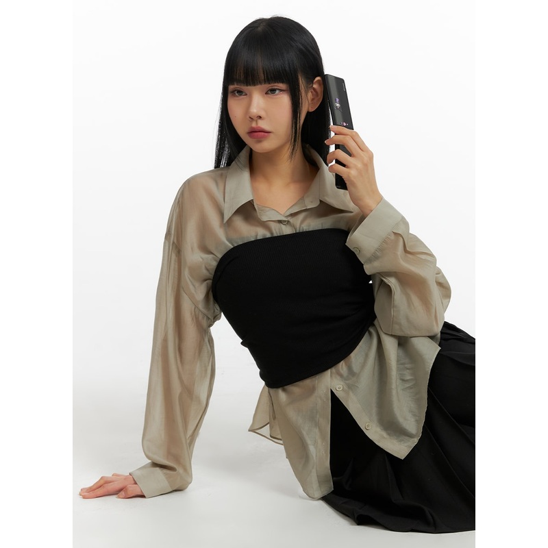 Solid Chiffon Blouse CM406|Beige|White|Black|S/M