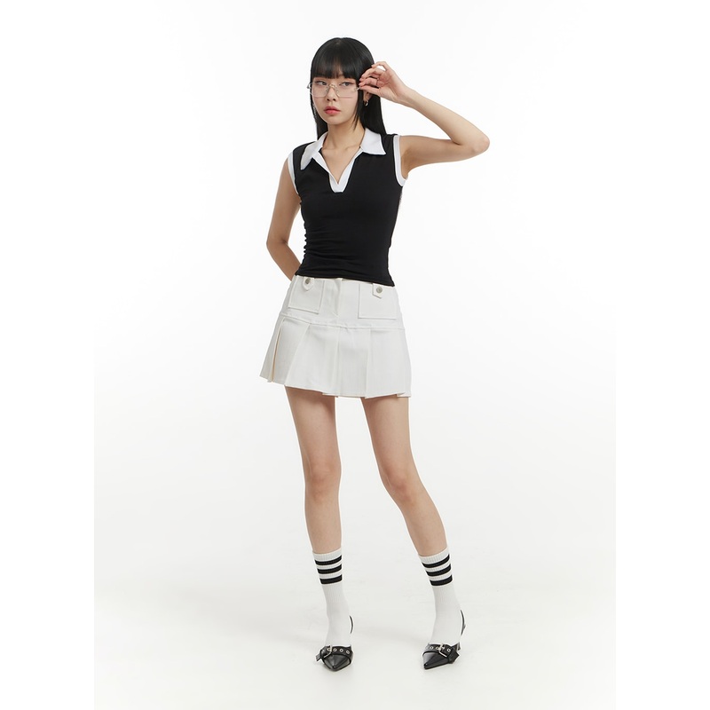Solid Cotton Pleated Mini Skirt IM406