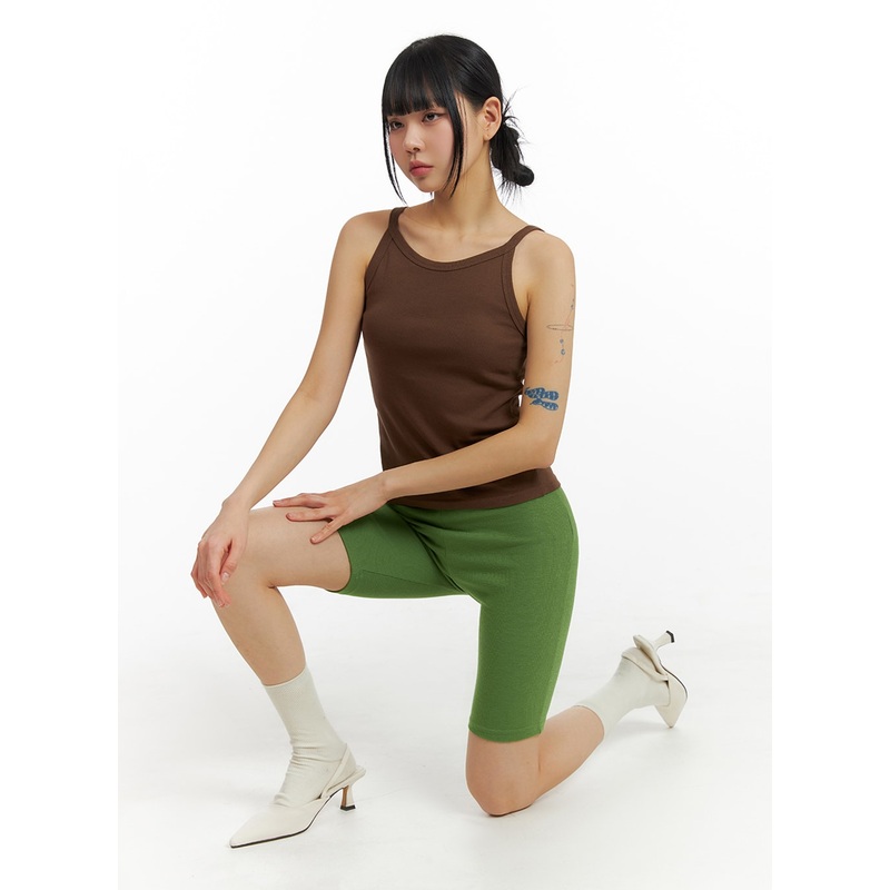 Solid Cotton Tank Top IM414|Brown|Black|S/M