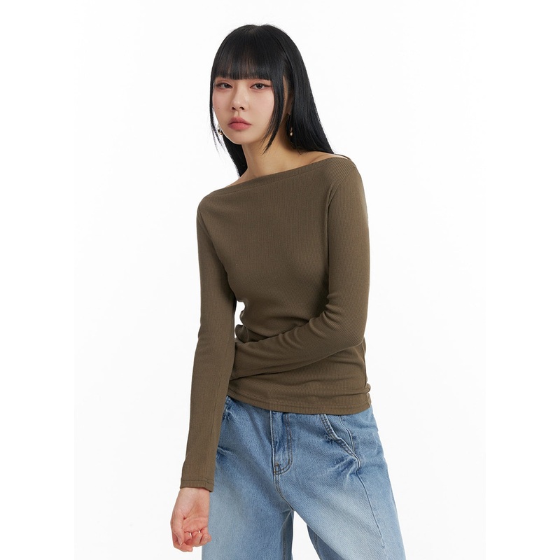 Solid Long Sleeve Top IM414|Dark brown|White|Black|S/M