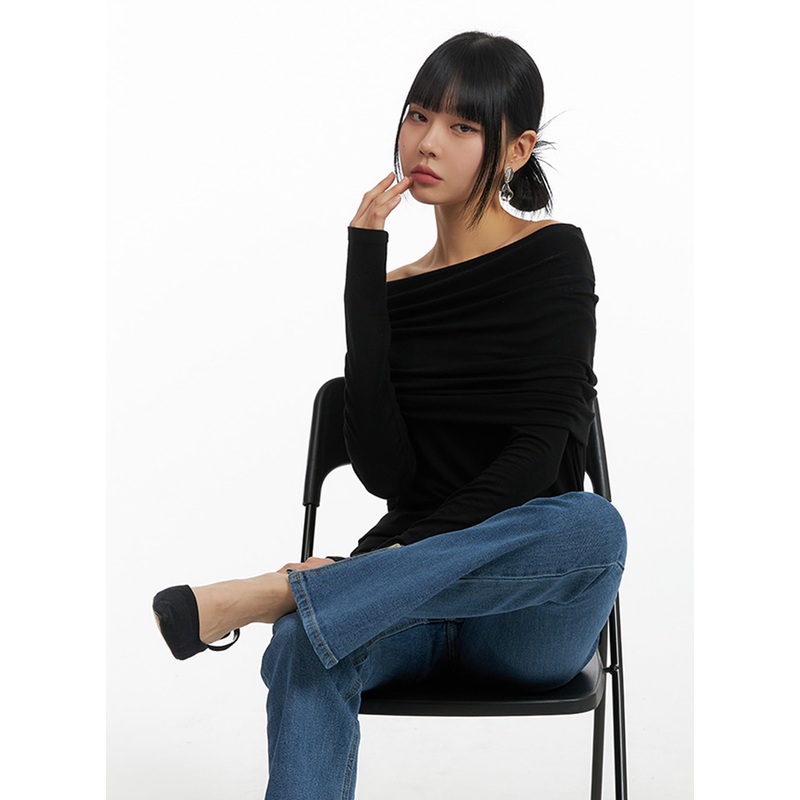 Solid Off Shoulder Long Sleeve IM414