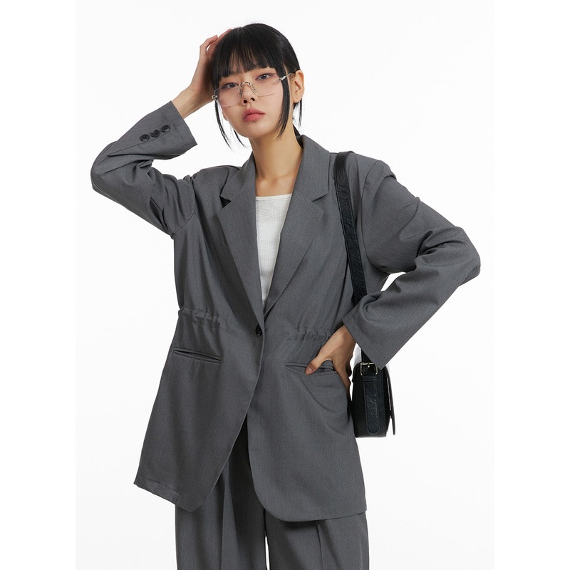 Solid Oversized Waist String Blazer Jacket IM414