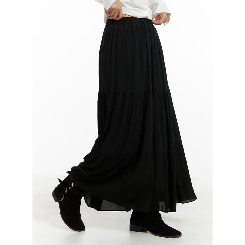 Solid Ruffle Maxi Skirt CM421|Black|White|S/M