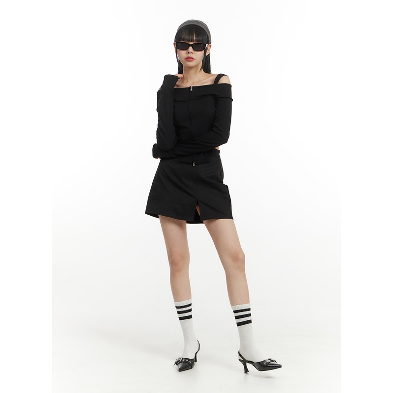 Solid Slit Mini Skort IM406|Black|White|Gray|S/M