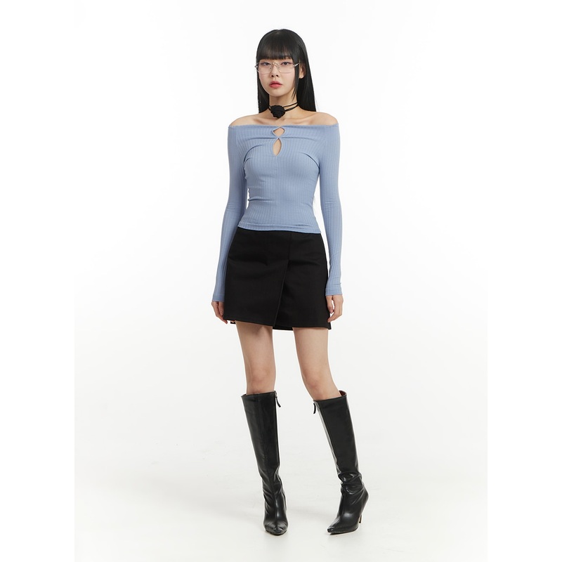 Solid Wrap Cotton Mini Skirt IM406