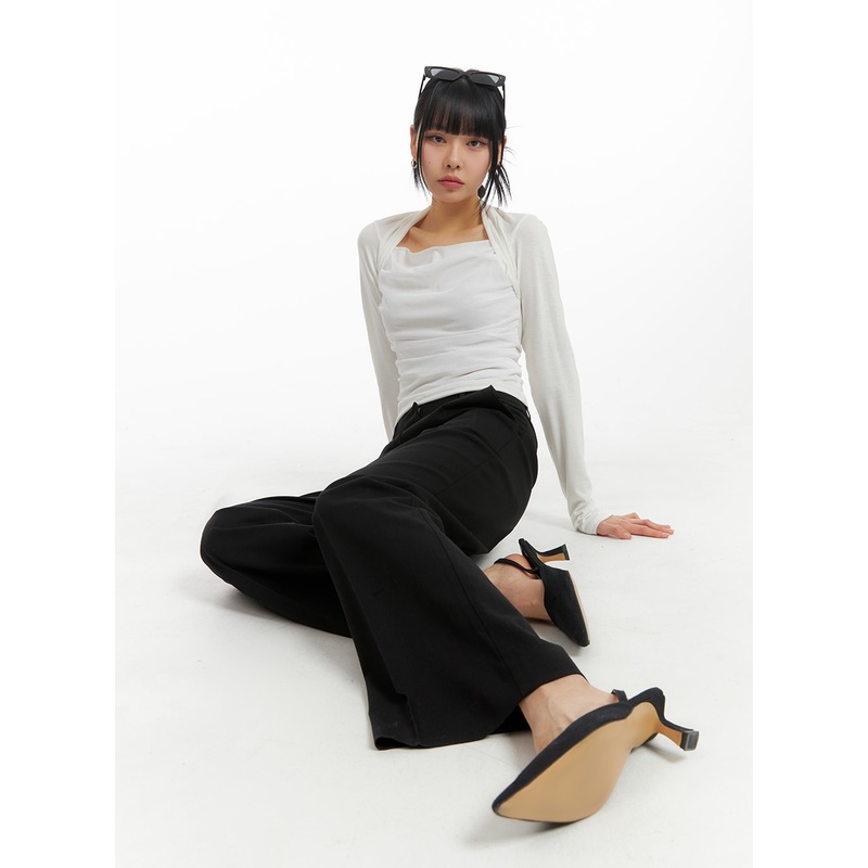 Square Neck Ruched Long Sleeve Top IM414