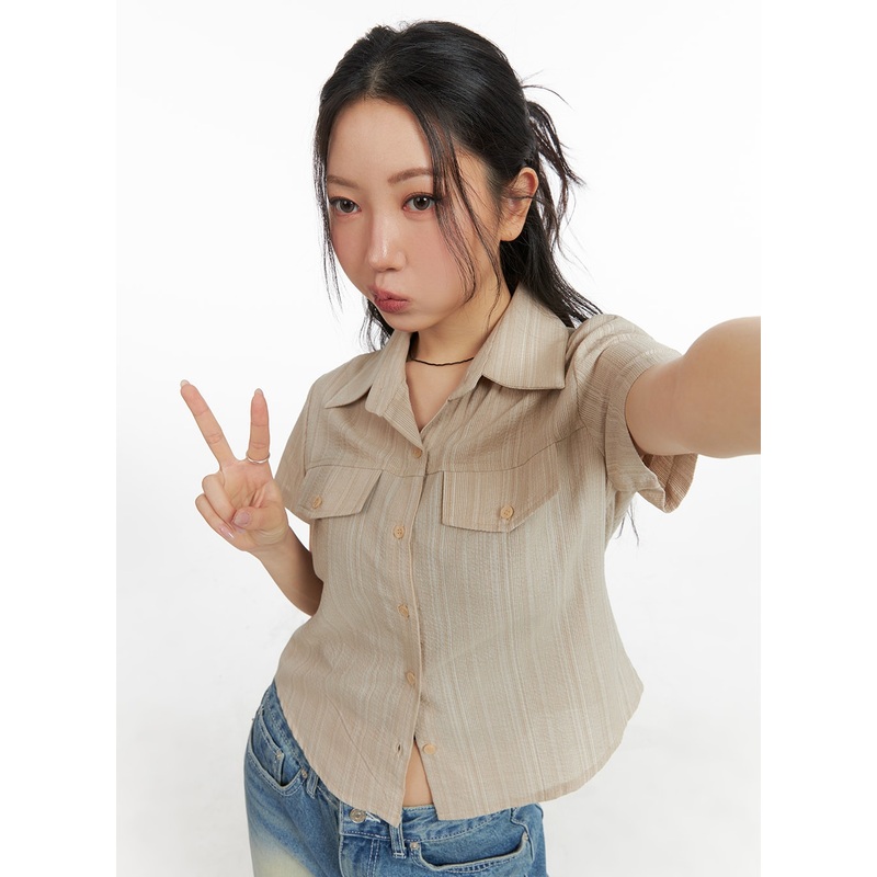 Striped Button-Up Short Sleeve CM425