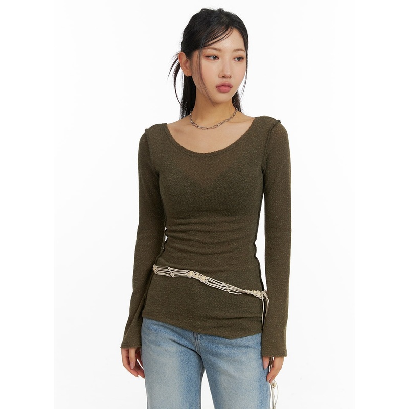 U-Neck Stitch Detail Long Sleeve CM411