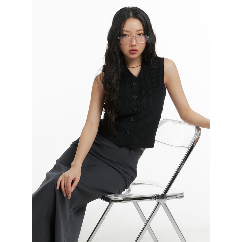 V-Neck Striped Vest CM426|Black|Light yellow|S/M