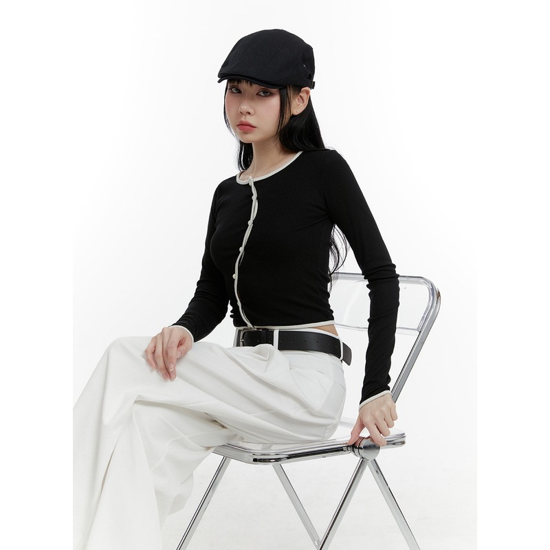 Wavy Button-Up Cardigan CM429|Black|Gray|Light beige|S/M