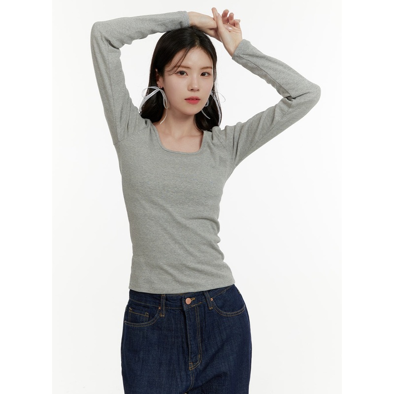 Basic Cotton U Neck Long Sleeve Tee OA405