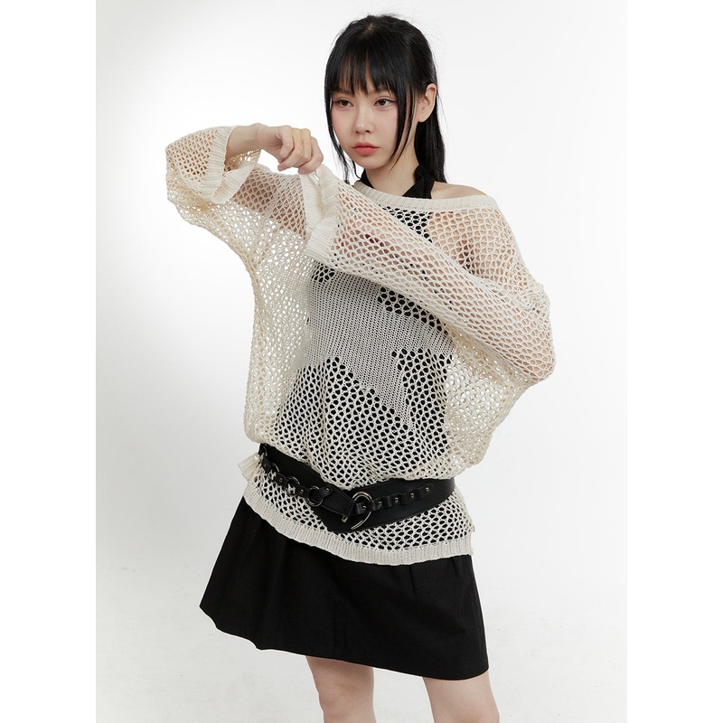 Boat Neck Hollow Out Knit Sweater CA401