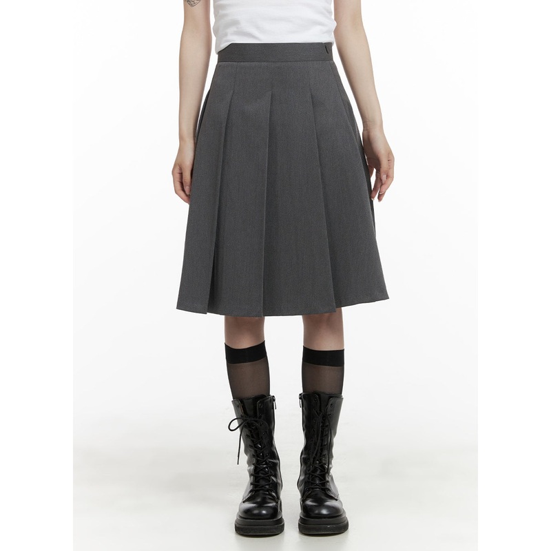 Box Pleated Midi Skirt CA404|Gray|Brown|Black|S|M