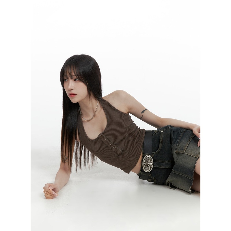 Buttoned Halter Tank Top CA402