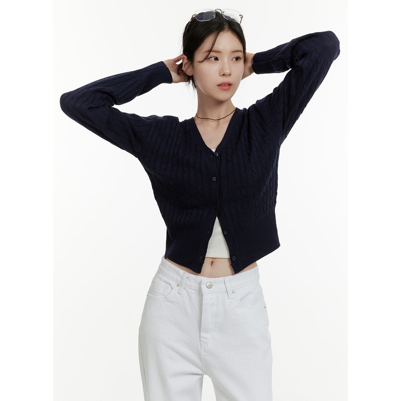 Cable Knit Cardigan OA405|Dark blue|Red|Brown|S/M