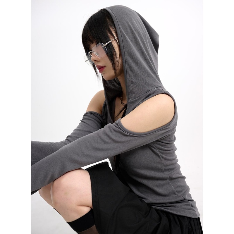 Cold Shoulder Hoodie CM415|Dark gray|Black|White|S/M