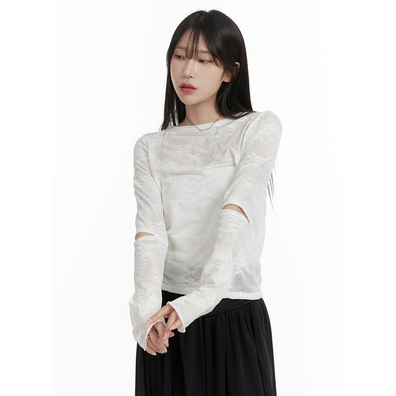 Cut-Out Sheer Textured Top CA404