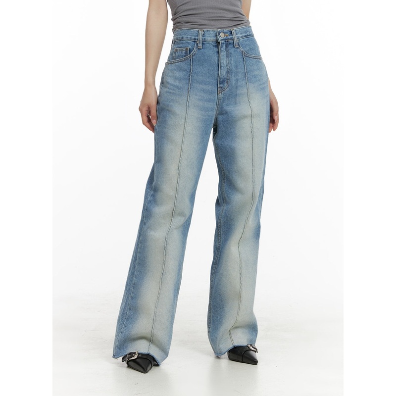 Denim Stitching Wide Fit Straight Jeans CA402