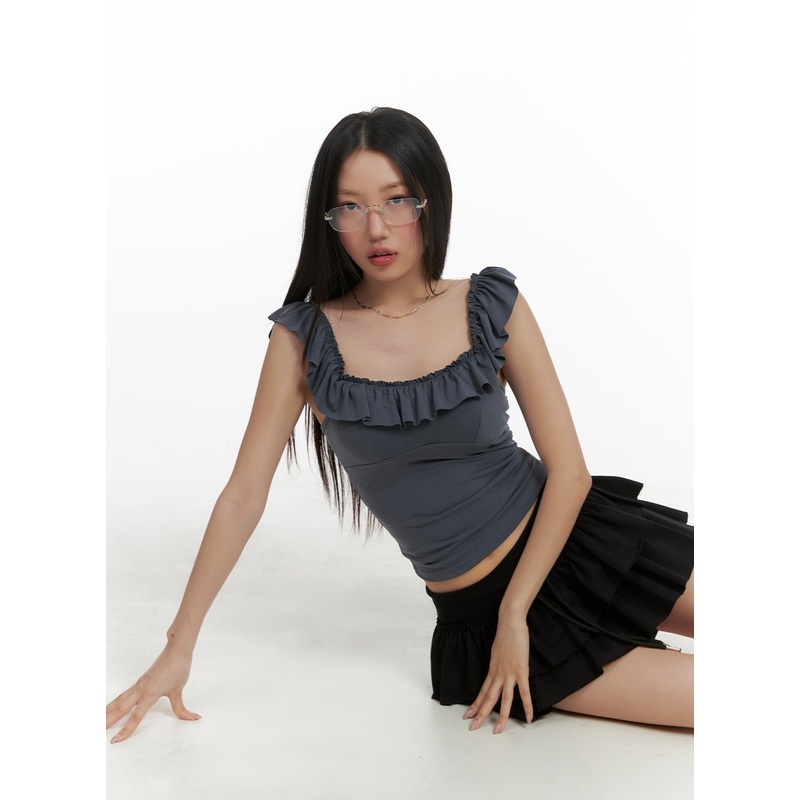 Frill Square Neck Sleeveless Top CA409