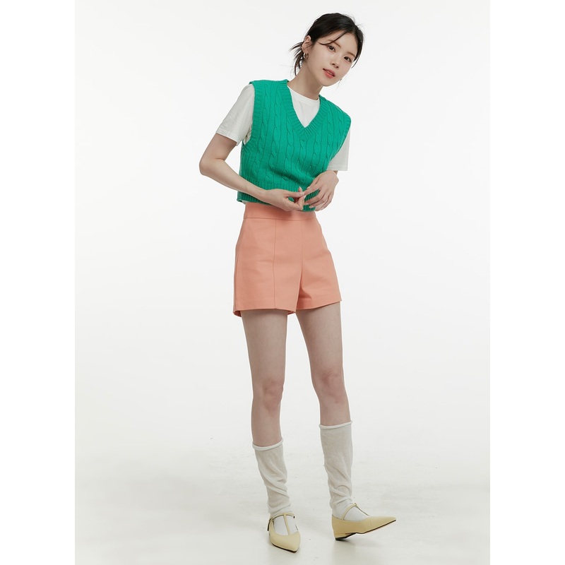 High Waist Solid Shorts OA405|Orange|Black|White|S|M