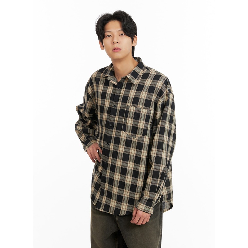 Men’s Checkered Buttoned Collared Shirt IA402