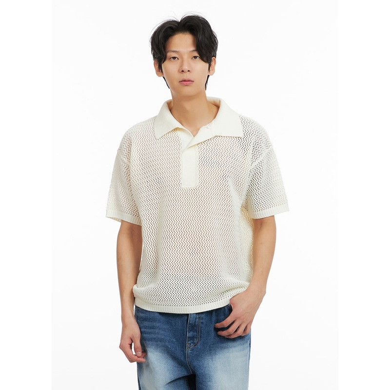 Men’s Mesh Knit Collared Top IA402