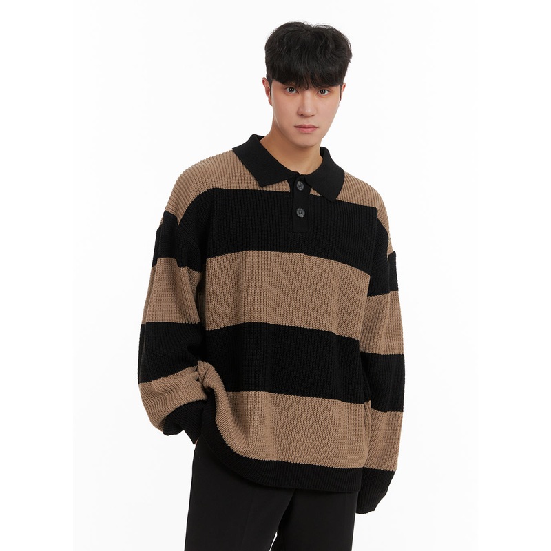 Men’s Polo Knit Sweater IA402|Beige|Dark blue|M/L