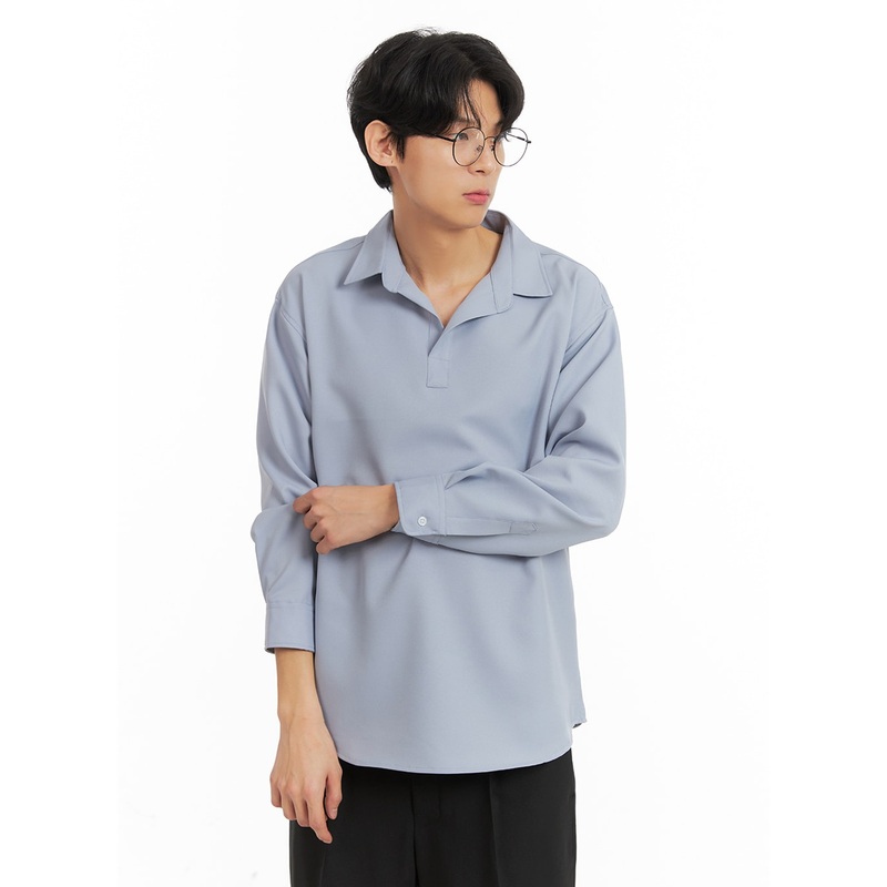 Men’s Solid V-Neck Long Sleeve Shirt IA401