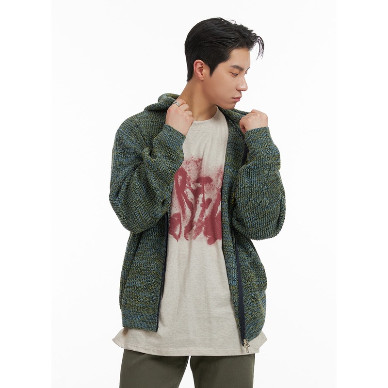 Men’s Textured Knit Hoodie Jacket IA401