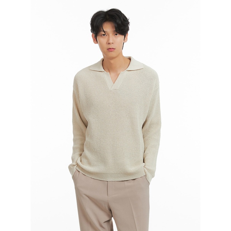 Men’s V-Neck Knit Polo Top IA401