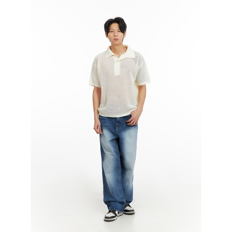 Men’s Washed Wide Leg Jeans IA402