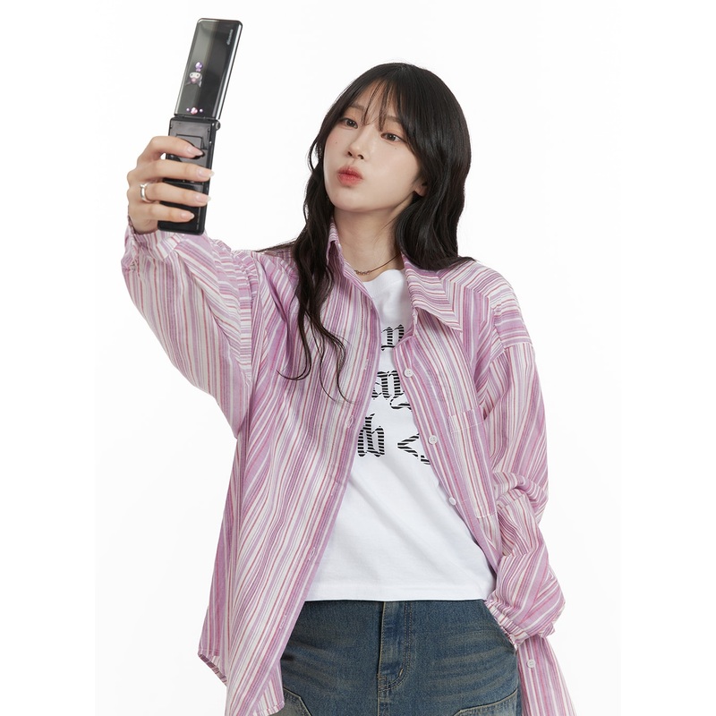 Oversized Stripe Cotton Shirt CA408