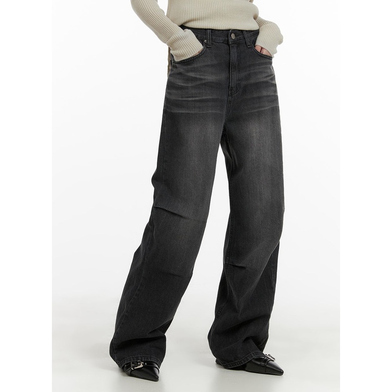 Pintuck Washed Wide Leg Jeans CA403