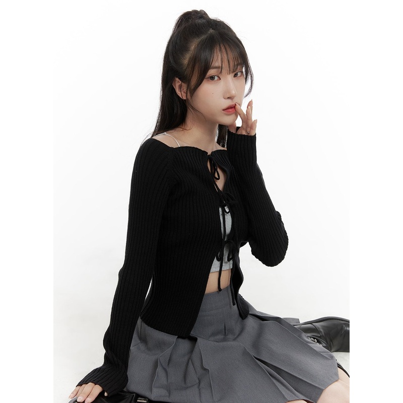 Ribbon Tie Cut-Out Cardigan CA403