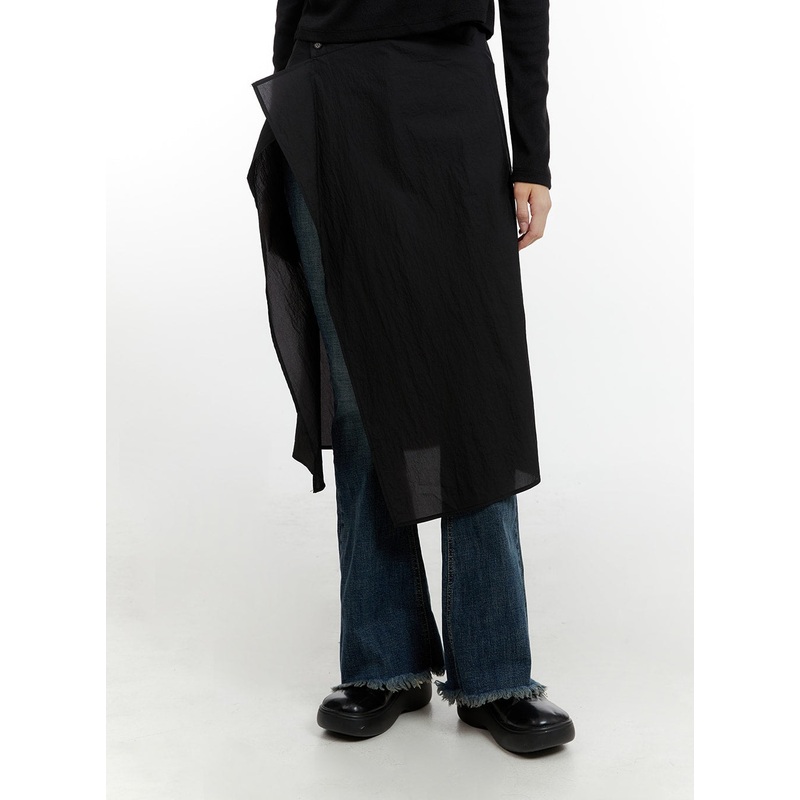 Sheer Wrap Midi Skirt CM429|Black|White|Dark gray|S/M