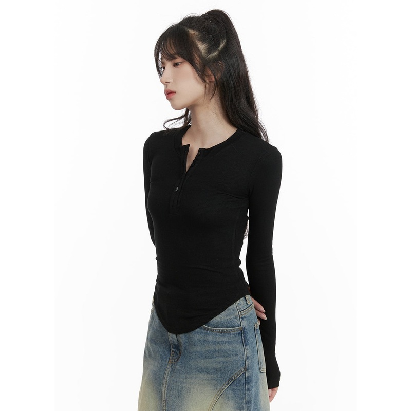 Slim Fit Buttoned Long Sleeve Top CA403