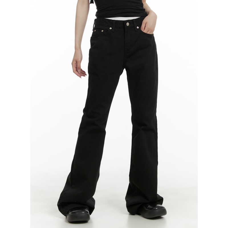 Solid Bootcut Pants CA408|Black|Dark blue|Light beige|S|M|L