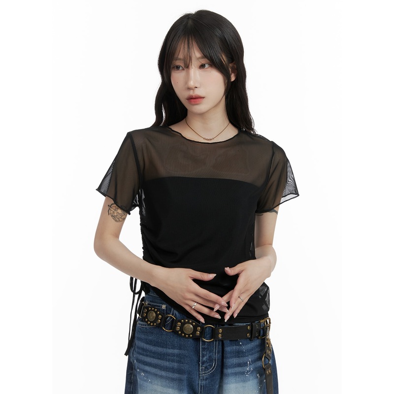 Solid Mesh Tee CA408|Black|White|S/M